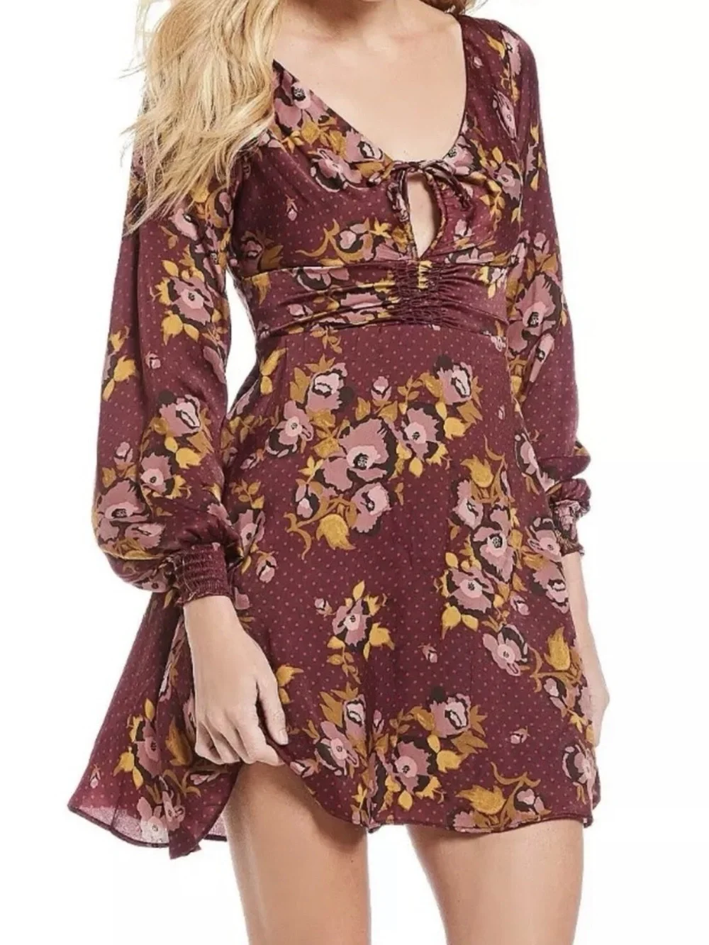 Free People 2 Morning Light Floral Print Satin Mini Dress
